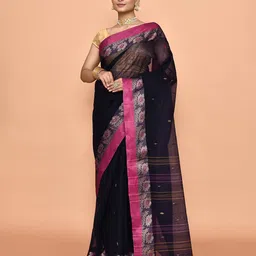 PUKU Woven Design Zari Pure Cotton Taant Saree-picture-20
