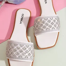 CORSICA Women Embellished Open Toe Slip-On Flats-image-83