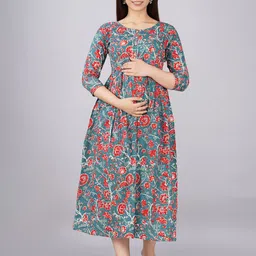 Tulsiram Printed Cotton Flared Midi Maternity Ethnic Dress image 1