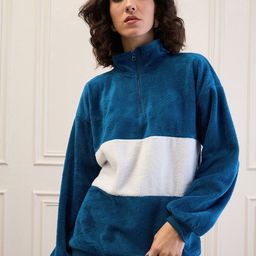 SASSAFRAS Women Colourblocked Mock Collar Pullover Sweatshirt-picture-46