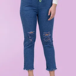 NEUNK Women Comfort Slim Fit Mid-Rise Highly Distressed Stretchable Cropped Jeans-image-10