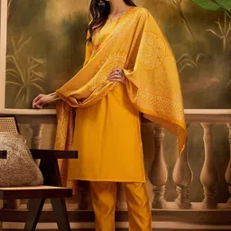 Sangria Women Floral Embroidered Kurta with Trousers & Dupatta-picture-40
