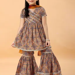 MASTARANG Girls Floral Printed Kurti with Sharara & Dupatta-picture-23