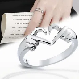 J.S ENTERPRISES Unisex Stainless Steel Hand-Heart Finger Ring image 2