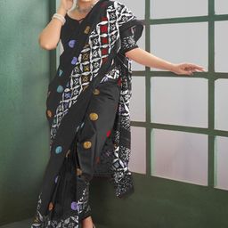 Suha Black Pure Cotton Printed Block Print Sarees-picture-6