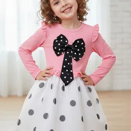 QMQ Polka Dot Puff Sleeve Layered Net Balloon Dress-picture-10