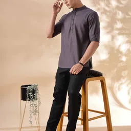 Anouk Band Collar Pure Cotton Straight Kurta image 3