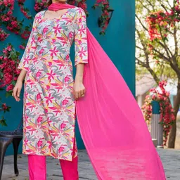 SZN loral Printed Sweetheart Neck Kurta With Trousers & Dupatta image 3