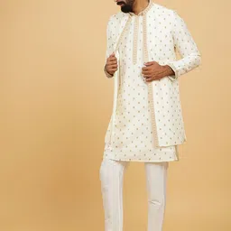 Twamev Men Ethnic Motifs Embroidered Regular Sequinned Kurta with Trousers image 3