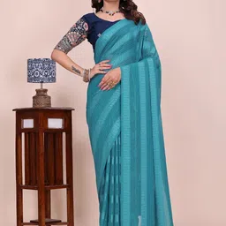 K 5 Fashion Woven Design Embroidered Poly Georgette Saree image 4