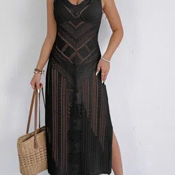 JC Mode Self Design V-Neck Swimwear Cover Up Top-image-19