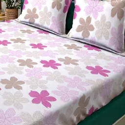 Myntra Elegant Homes White & Pink Printed Fitted 300 TC King Bedsheet Set 2.50 m x 2.25 m image 5