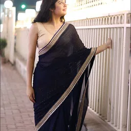 Peach Petals Embellished Beads & Stones Satin Saree image 5