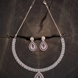 Kushal's Fashion Jewellery Rose Gold Plated Cubic Zirconia Studded Jewellery Set-picture-43