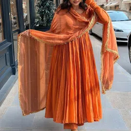 KALINI Round Neck Anarkali Kurta With Trousers & Dupatta image 4