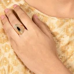 Niscka 24K Gold Plated Stone Studded Statement Finger Ring-image-23