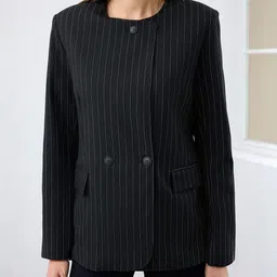 Trendyol Striped Notched Lapel Collar Double Breasted Blazer-image-46
