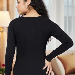 IUGA Women Ribbed Square Neck Long Sleeves Top image 4