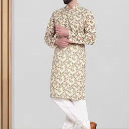 Excent Men Woven Design Embroidered Festive Cotton Straight Kurta image 2