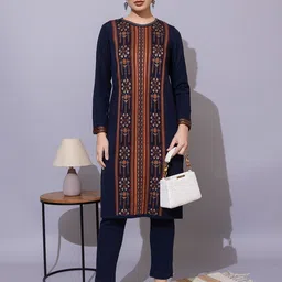 KEIKO Women Geometric Embroidered Thread Work Jacquard Kurta-image-16