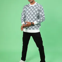 V-Mart Checked Self Design Round Neck Cotton Pullover Sweater image 2