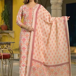 KALINI Women Floral Printed Regular Kurta with Trousers & With Dupatta image 4