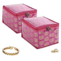 Kuber Industries Pink 2 Pcs Pvc Makeup Pouch Bag & 10 Compartment Jewellery Organiser-picture-11