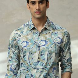 Mufti Men Slim Fit Spread Collar Ethnic Motifs Printed Cotton Casual Shirt-picture-36