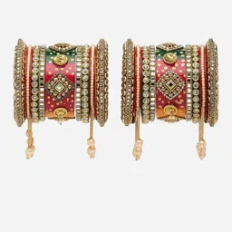 PANASH Set Of 18 Gold-Plated Stones Studded & Pearls Beaded Bangles Chuda Set image 4