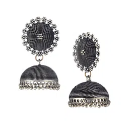 Adwitiya Collection Silver-Plated Dome Shaped Jhumkas image 3