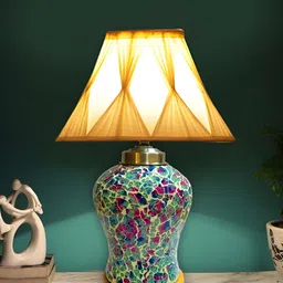 Devansh Off White Textured Glass Traditional Frusturical Shaped Table Lamp image 2