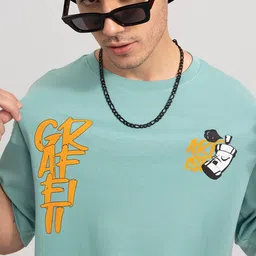 Snitch Men Sea Typography Printed Drop-Shoulder Sleeves Oversize Cotton T-shirt image 2