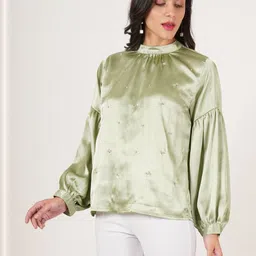 Moda Rapido Embellished Puff Sleeve Satin Top image 2