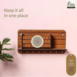 MustHome Brown Wooden Wall Key Hanger & Organizer image 2