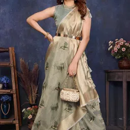 DIVASTRI Ethnic Motifs Embroidered Tissue Saree image 3