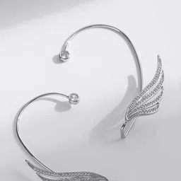 Bling Queen Stainless Steel Silver-Plated Zircon Studded Feather Shaped Ear Cuff-picture-42