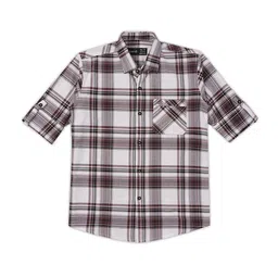 CAVIO Boys Comfort Spread Collar Tartan Checked Cotton Casual Shirt-image-94
