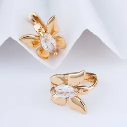 DIMIKI Korean Rose Gold-Plated Anti Tarnish AD Studded Butterfly Shaped Hoop Earrings-picture-37