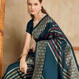 Ethnielle Woven Design Striped Zari Banarasi Saree-picture-11