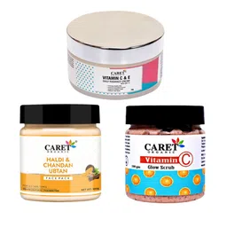 CARET ORGANIC Set Of 3 Glow Scrub- 100 g-  Ubtan Face Pack- 100 g &Radiance Cream- 50 g image 1