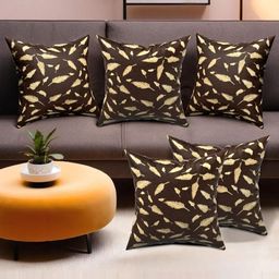 Aura Brown Set of 5 Floral Velvet Square Cushion Covers-picture-39