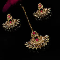 Anxvi 1k Gold Plated Kundan Stone-Studded & Beaded Jewellery Set-picture-32