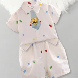 FOREVER FRIDAY Boys Printed Spread Collar Pure Cotton Shirt With Shorts-picture-31