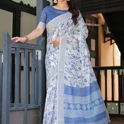 MAHARANI COUTURE Pure Linen Ethnic Motifs Printed Banarasi Saree image 5