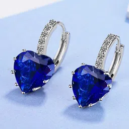 Peora Silver-Plated Crystals Studded Heart Shaped Hoop Earrings-image-65
