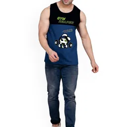 SLOWLORIS Pack Of 2 Printed Round Neck Sleeveless Bio-Wash Cotton Gym Vests image 5