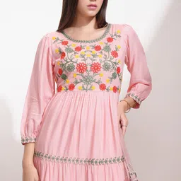 Vishudh Women Floral Embroidered Bishop Sleeve Maxi Dress-picture-12