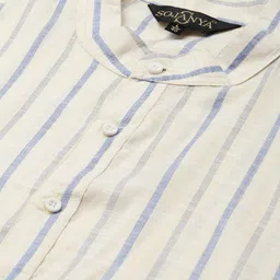 SOJANYA Men Yellow & White Striped Kurta with Churidar image 4