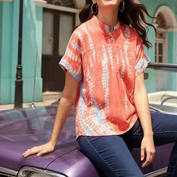 CORSICA Tie and Dye Mandarin Collar Top image 3