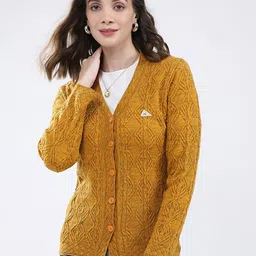 Monte Carlo Women Cable Knit V-Neck Ribbed Cardigan Sweater-image-2